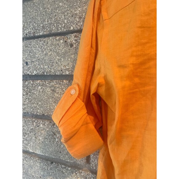 Lauren Ralph Lauren Petite Orange Button-Up Linen Shirt P/S Womens Casual Lightw - Picture 7 of 8